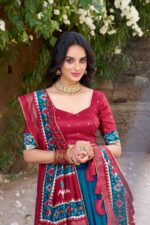 Blue-Patola-Print-Tussar-Silk-Lehenga-Choli-with-Tassel-Dupatta
