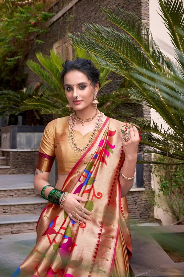 Golden Paithani Jacquard Silk Lehenga Choli with Multicolor Zari Weaving Dupatta