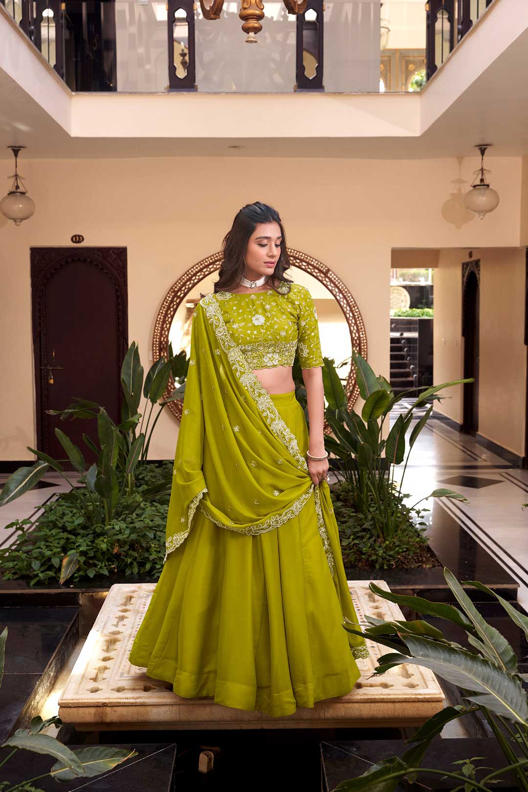 Parrot Bridal lehenga Choli with Pearl
