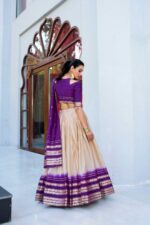 Purple-Pure-Chanderi-Lehenga-Choli-with-Cream-Skirt-and-Zari-Weaving-Dupatta