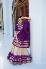 Purple-Pure-Chanderi-Lehenga-Choli-with-Cream-Skirt-and-Zari-Weaving-Dupatta-2