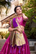 Royal-Pink-Paithani-Jacquard-Silk-Lehenga-Choli-with-Zari-Weaving-and-Tassel-Dupatta