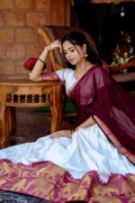 White-Poly-Cotton-Lehenga-Choli-with-Wine-Georgette-Dupatta