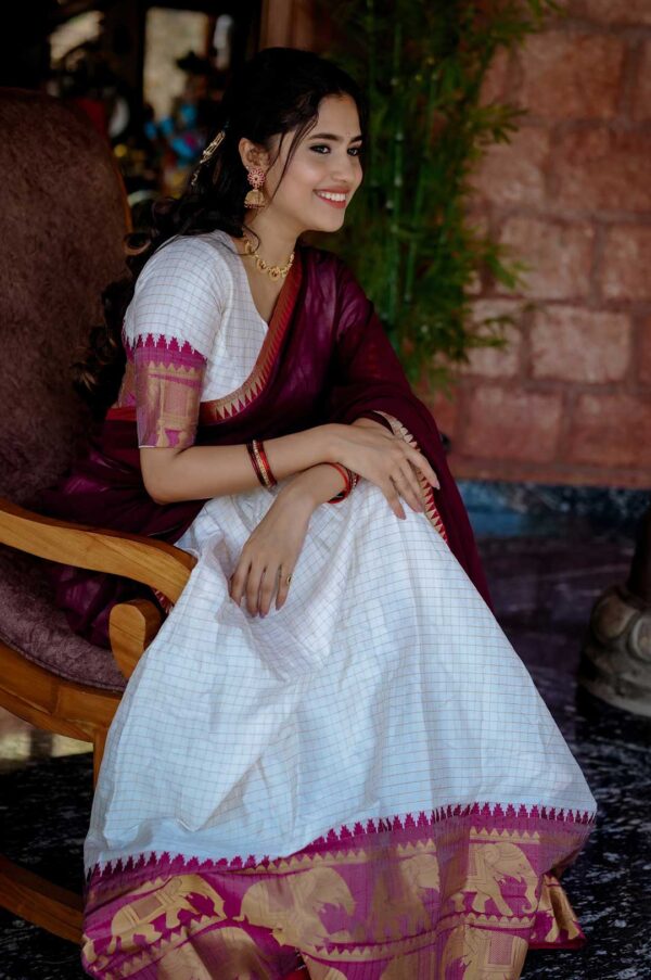 White Poly Cotton Lehenga Choli with Wine Georgette Dupatta