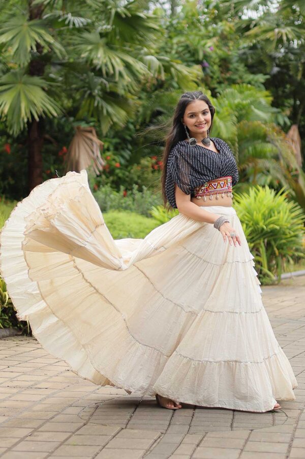 Black Designer Kora Cottan Lehenga With Leheriya & Kutchi Patchwork Blouse