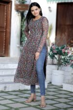 Black-Floral-Print-Georgette-Kurta-with-Side-Slits-and-Full-Sleeves
