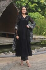 Black-Georgette-Anarkali-Suit-with-Floral-Dupatta