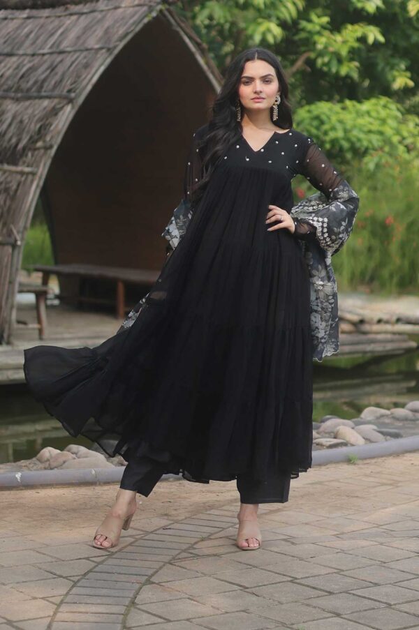 Black Georgette Anarkali Suit with Floral Dupatta