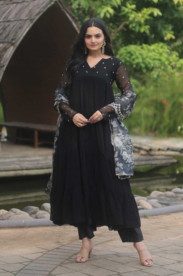 Black Georgette Anarkali Suit with Floral Dupatta