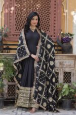 Black-Georgette-Gown-with-Gold-Zari-&amp;-Mirror-Embellishments-4
