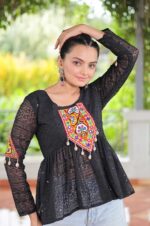 Black-Georgette-Schiffli-Peplum-Top-with-Kutchi-Gamthi-Patch-Work