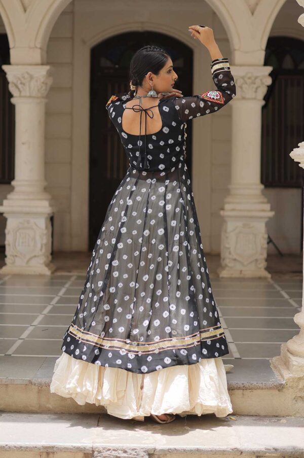Black Kora Cotton Lehenga with Bandhani Kutchi Work Kurti Set