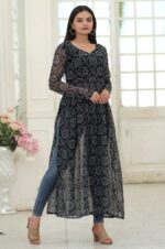 Black-Printed-Georgette-Kurta-with-Side-Slits-and-Full-Sleeves-2