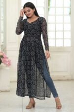 Black-Printed-Georgette-Kurta-with-Side-Slits-and-Full-Sleeves-3