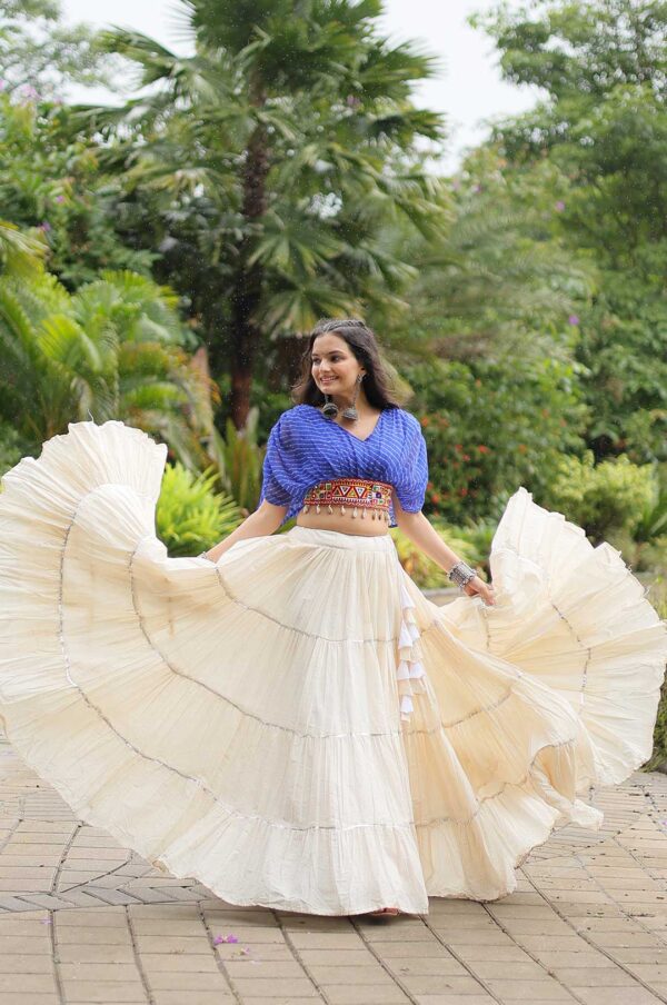 Blue Designer Kora Cottan Lehenga With Leheriya & Kutchi Patchwork Blouse