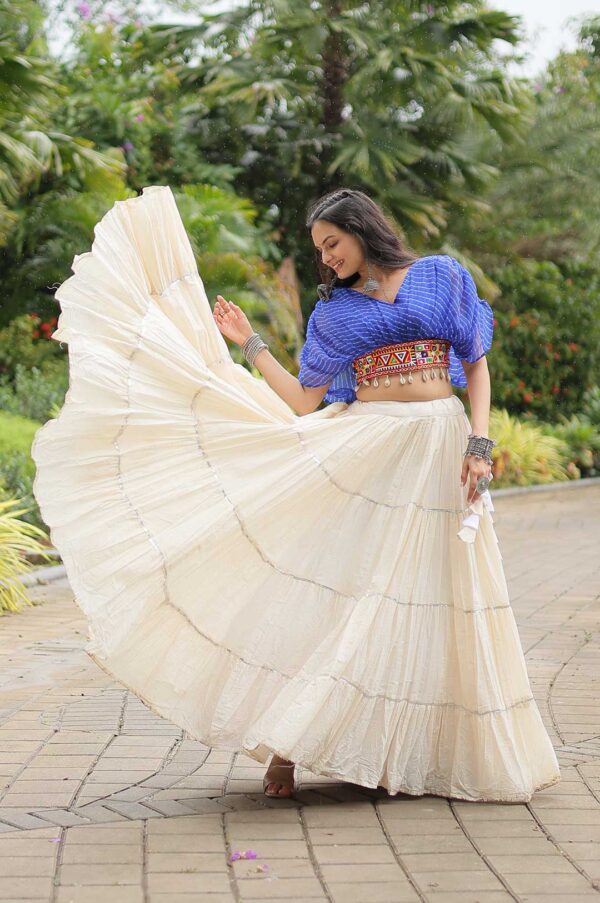 Blue Designer Kora Cottan Lehenga With Leheriya & Kutchi Patchwork Blouse