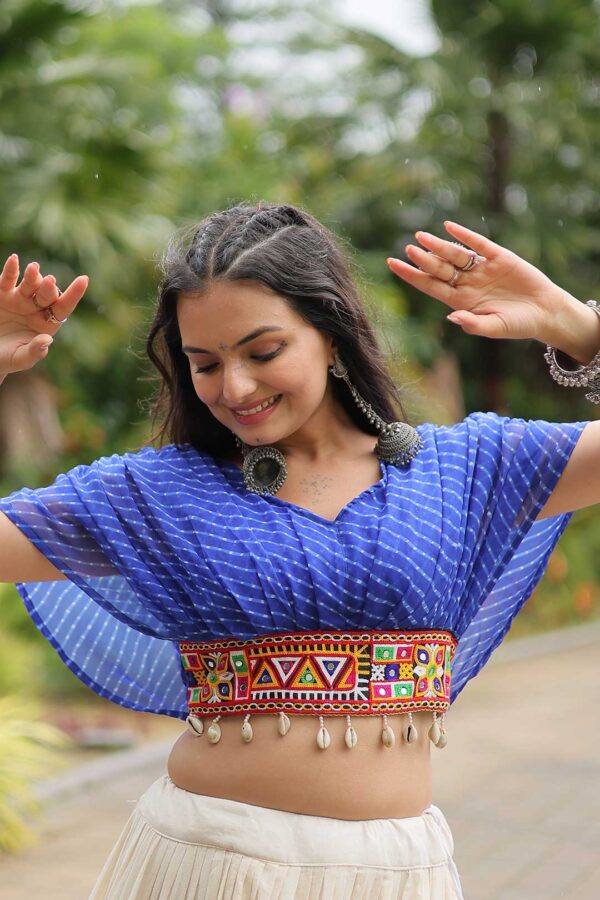 Blue Designer Kora Cottan Lehenga With Leheriya & Kutchi Patchwork Blouse