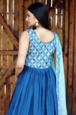 Blue-Georgette-Gown-with-Embroidered-Bodice-and-Blue-Dupatta-2