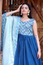 Blue-Georgette-Gown-with-Embroidered-Bodice-and-Blue-Dupatta-3