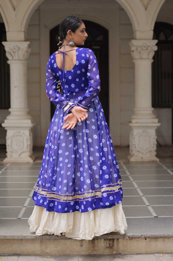 Blue Kora Cotton Lehenga with Bandhani Kutchi Work Kurti Set