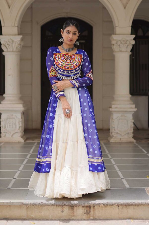 Blue Kora Cotton Lehenga with Bandhani Kutchi Work Kurti Set
