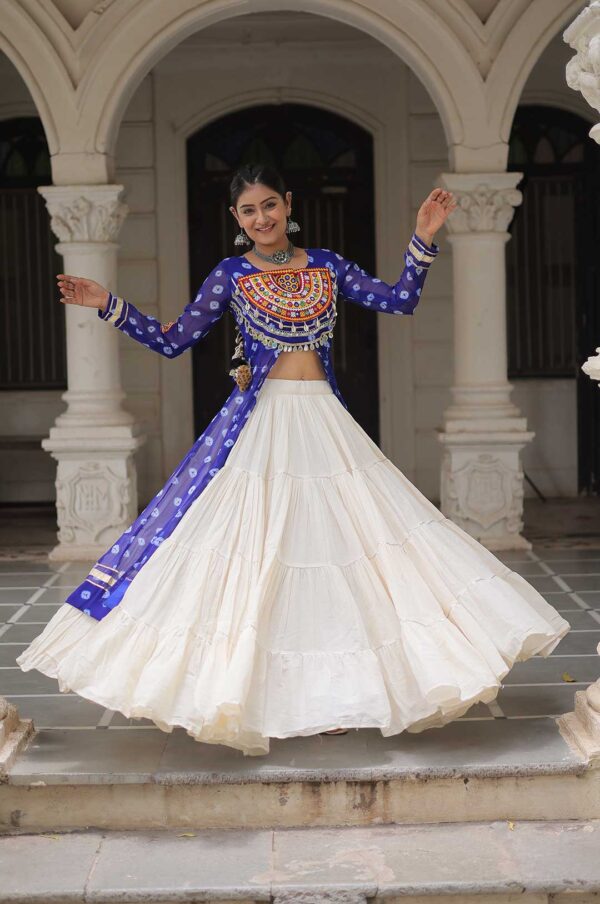 Blue Kora Cotton Lehenga with Bandhani Kutchi Work Kurti Set