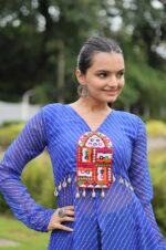 Blue-Leheriya-Faux-Georgette-Kurti-with-Kutchi-Mirror-Work