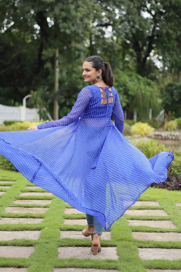 Blue Leheriya Faux Georgette Kurti with Kutchi Mirror Work