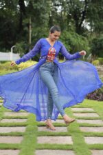 Blue-Leheriya-Faux-Georgette-Kurti-with-Kutchi-Mirror-Work-3
