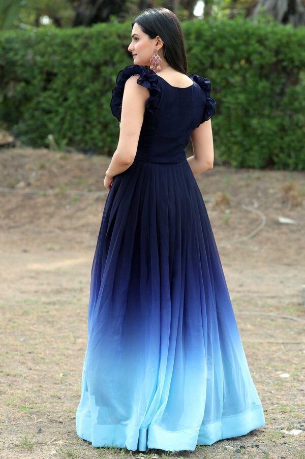 Blue Ombre Georgette Gown with Floral Embroidered Bodice