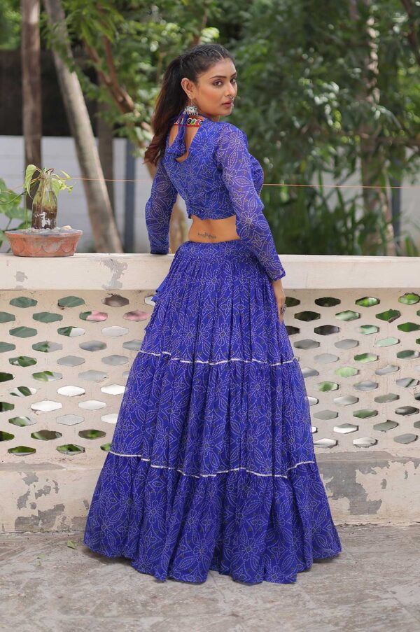 Blue Traditional Bandhej Lehenga Choli Set with Gotta Patti & Gamthi Embroidery