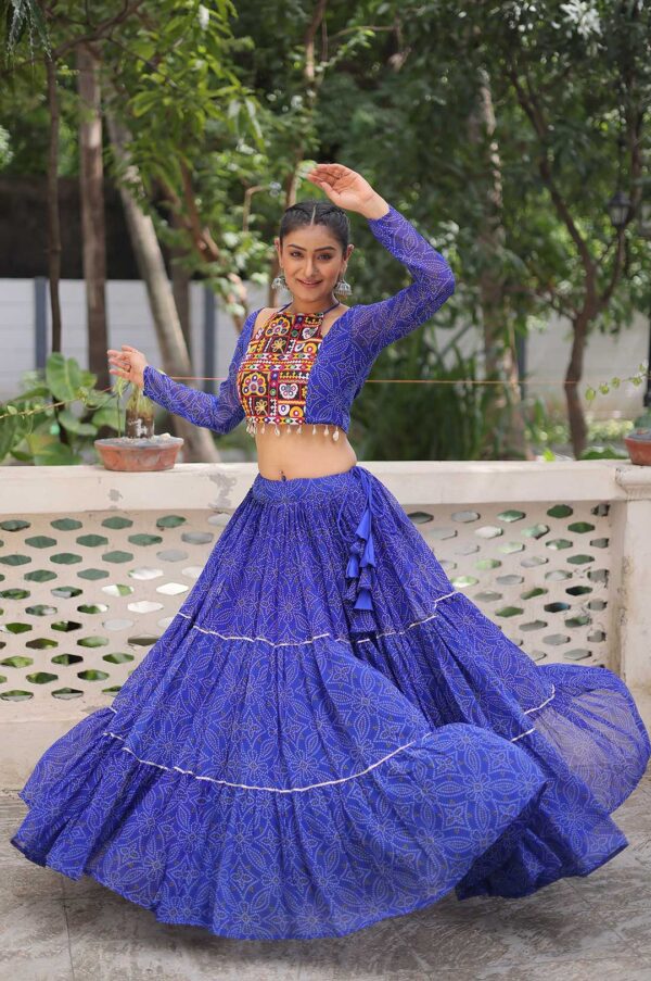 Blue Traditional Bandhej Lehenga Choli Set with Gotta Patti & Gamthi Embroidery