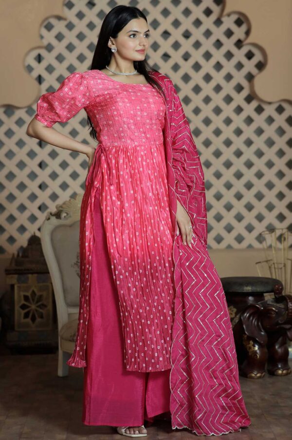 Blush Elegance – Pink Maslin Kurti Set with Embroidered Chinnon Dupatta