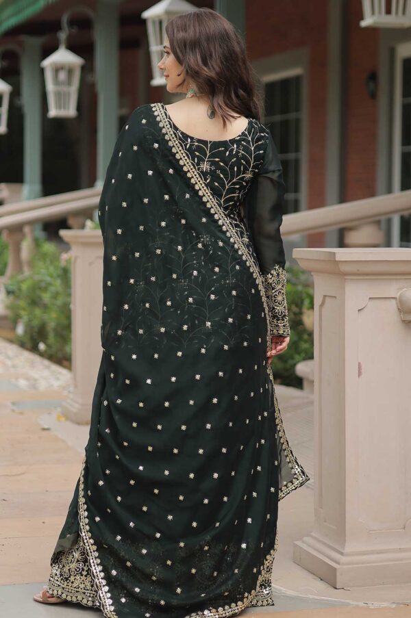 Dark Green Georgette Sharara Suit with Heavy Embroidery & Mirror Work