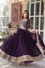 Deep-Purple-Embroidered-Anarkali-Gown-with-Intricate-Bodice-&amp;-Border-Work-and-Matching-Dupatta