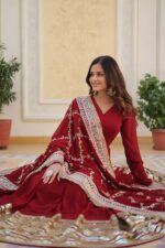 Deep-Red-Viscose-Georgette-Gown-with-Heavy-Embroidery-&amp;-Dupatta-2