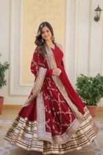 Deep-Red-Viscose-Georgette-Gown-with-Heavy-Embroidery-&amp;-Dupatta-4
