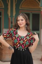 Elegant-Black-14Kg-Reyon-Gown-with-Kutchi-Kodi-Embroidery-&amp;-10-Meter-Flair--2