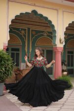 Elegant-Black-14Kg-Reyon-Gown-with-Kutchi-Kodi-Embroidery-&amp;-10-Meter-Flair--3