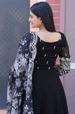 Elegant-Black-Faux-Blooming-Gown-with-Organza-Floral-Dupatta