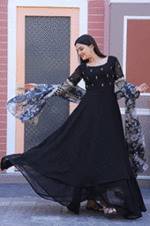 Elegant-Black-Faux-Blooming-Gown-with-Organza-Floral-Dupatta-4