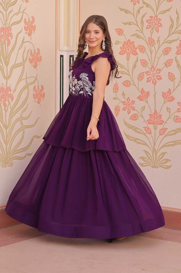 Purple Elegant Faux Blooming Gown with Exquisite Beads Embroidery