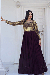 Wine Elegant Faux Blooming Gown with Sequins, Multi & Zari Embroidered Work
