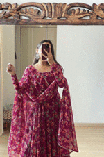 Elegant-Floral-Digital-Print-Georgette-Gown-with-Dupatta-&amp;-Belt-3
