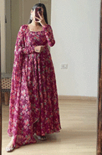 Elegant-Floral-Digital-Print-Georgette-Gown-with-Dupatta-&amp;-Belt-4