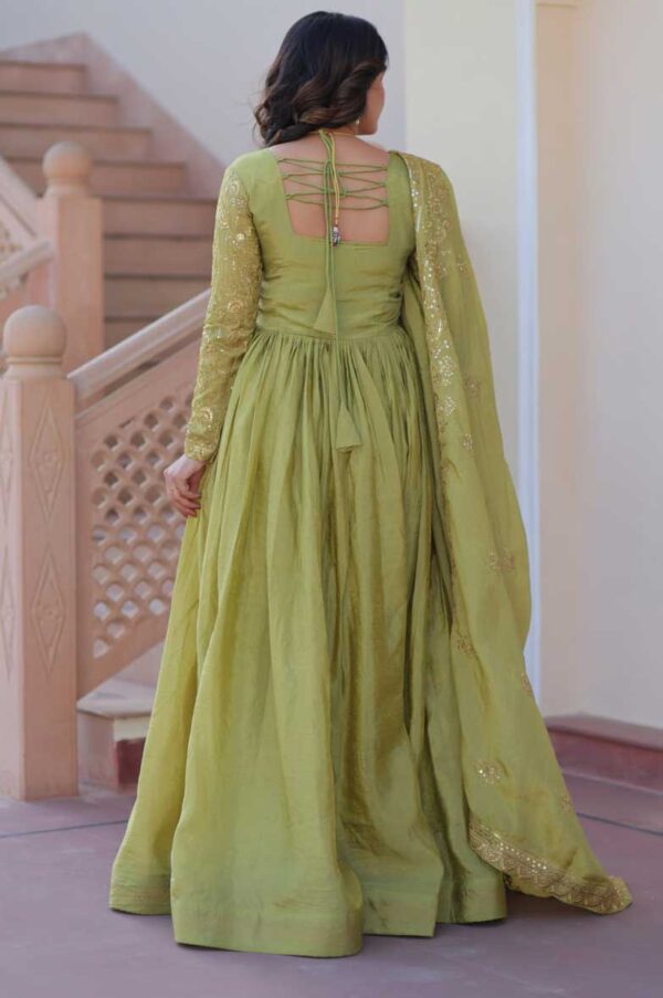 Elegant Green Gold-Crush Embroidered Gown with Dupatta