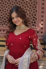 Elegant-Maroon-Embroidered-Gown-Set-with-Designer-Dupatta