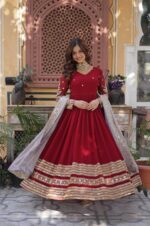 Elegant-Maroon-Embroidered-Gown-Set-with-Designer-Dupatta-2 - Copy