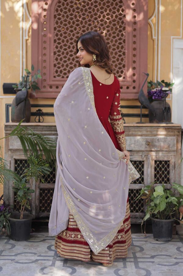 Elegant Maroon Embroidered Gown Set with Designer Dupatta