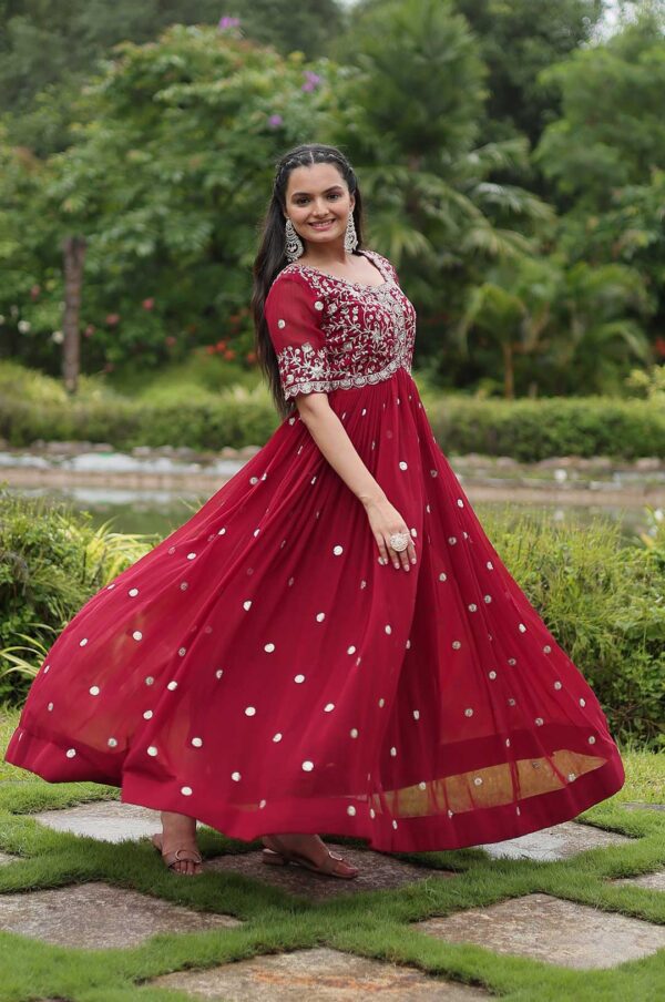 Elegant Maroon Faux Blooming Gown with Zari & Sequins Embroidery